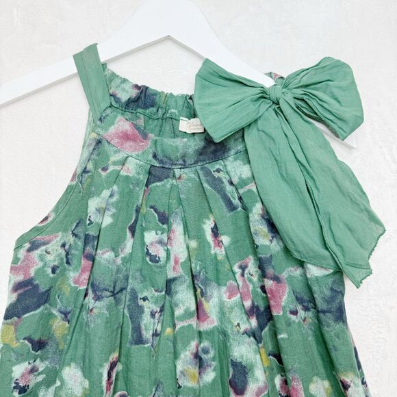 BELLA UMBRA 100% Linen Halter Floral Sundress Bow Green Made In Italy Sz XS - Picture 2 of 8